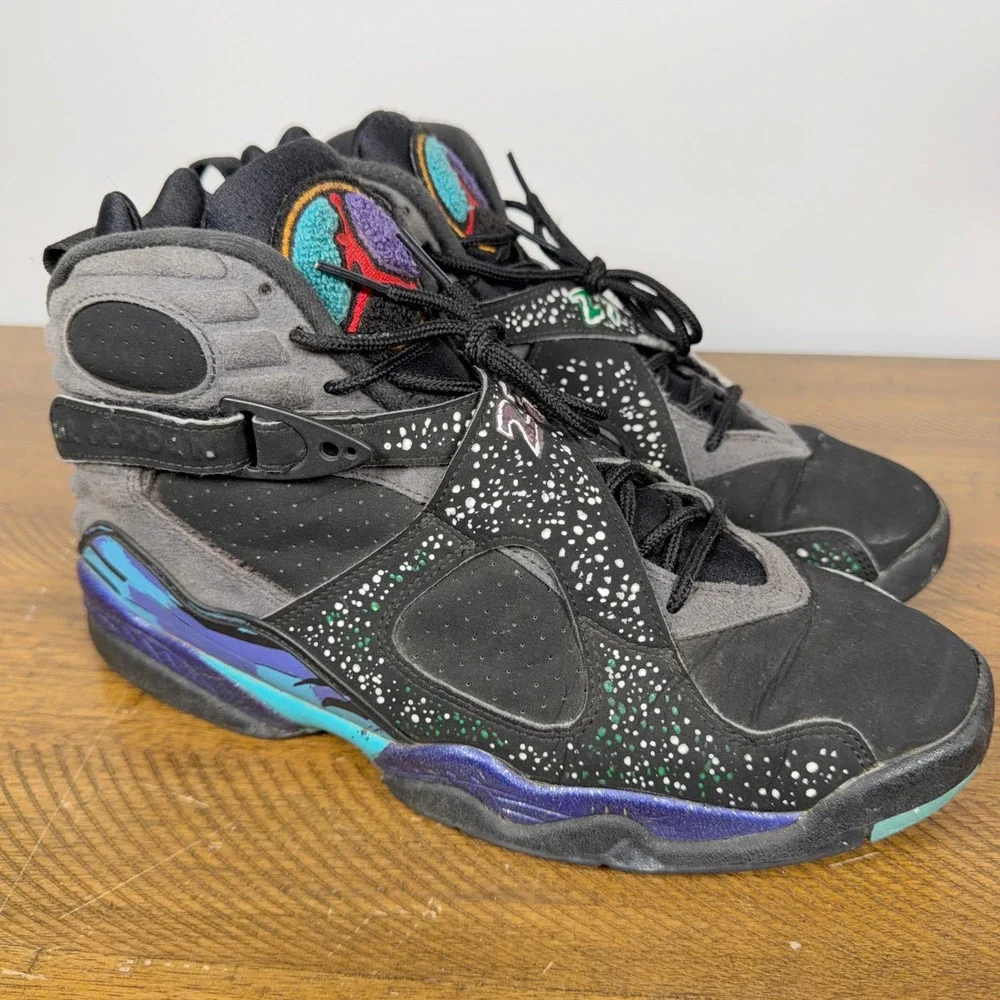 Air Jordan 8 Retro Sneakers Mens 9 Black Aqua Retro High Top Basketball Shoes
